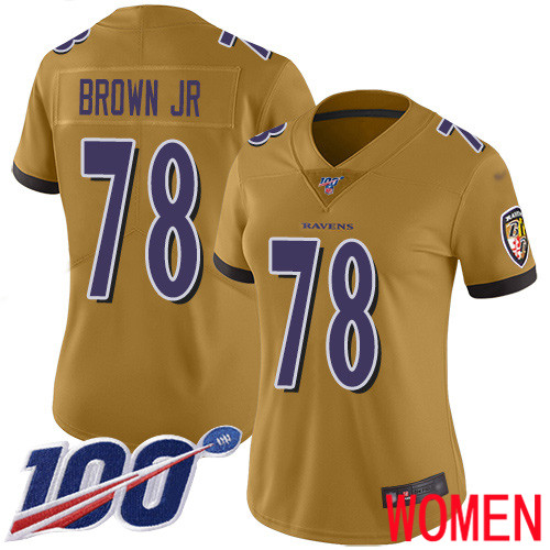 Baltimore Ravens Limited Gold Women Orlando Brown Jr. Jersey NFL Football #78 100th Season Inverted Legend->youth nfl jersey->Youth Jersey